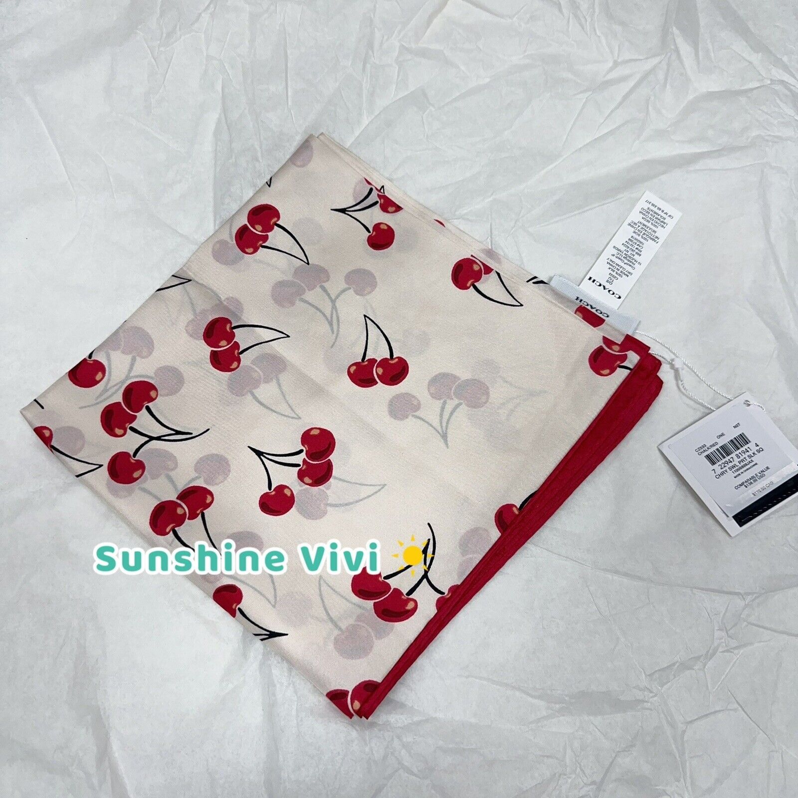Coach NWT Limited Coach Cherry Swirl Print Silk Square Scarf CZ533 Size ONE SIZE - 3 Thumbnail