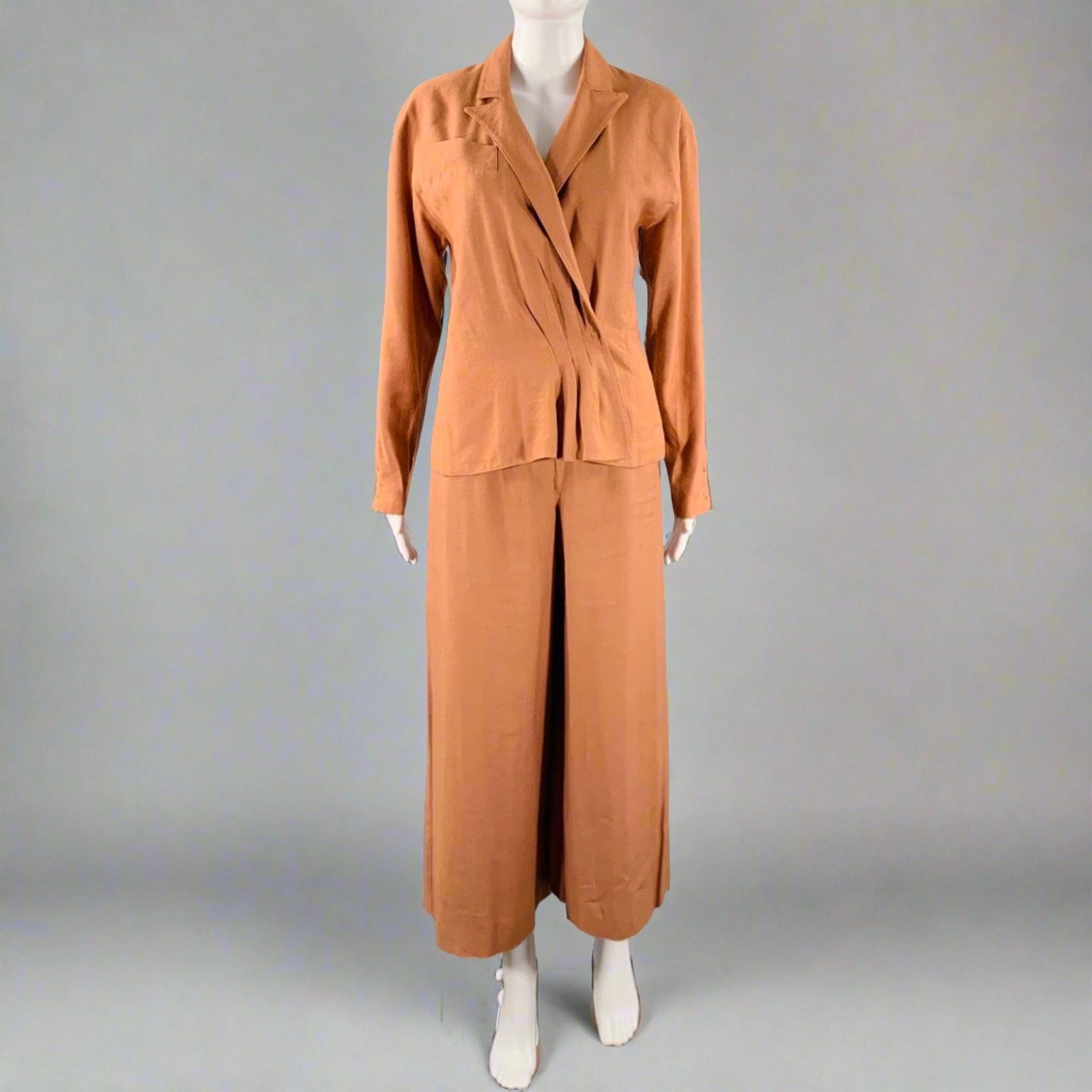Claude Montana 4 Brown Linen Blend Pleated Flat Front Pants Suit Size S / US 4 / IT 40 - 2 Thumbnail