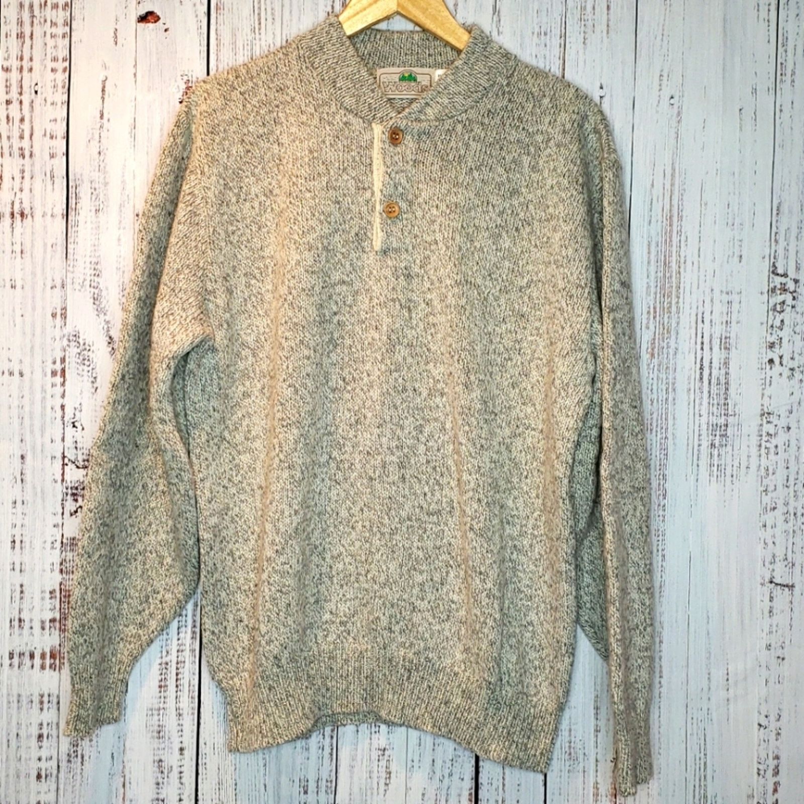 EUC Vintage Woods Mens Wool Sweater marled grey knit XL USA