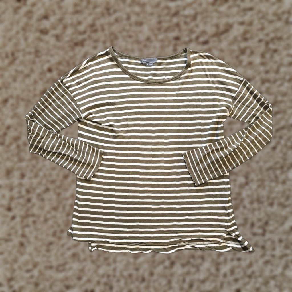 Vince Vince Top Womens Size S Green Striped Long Sleeve Stretch Casual Shirt Size S / US 4 / IT 40 - 1 Thumbnail