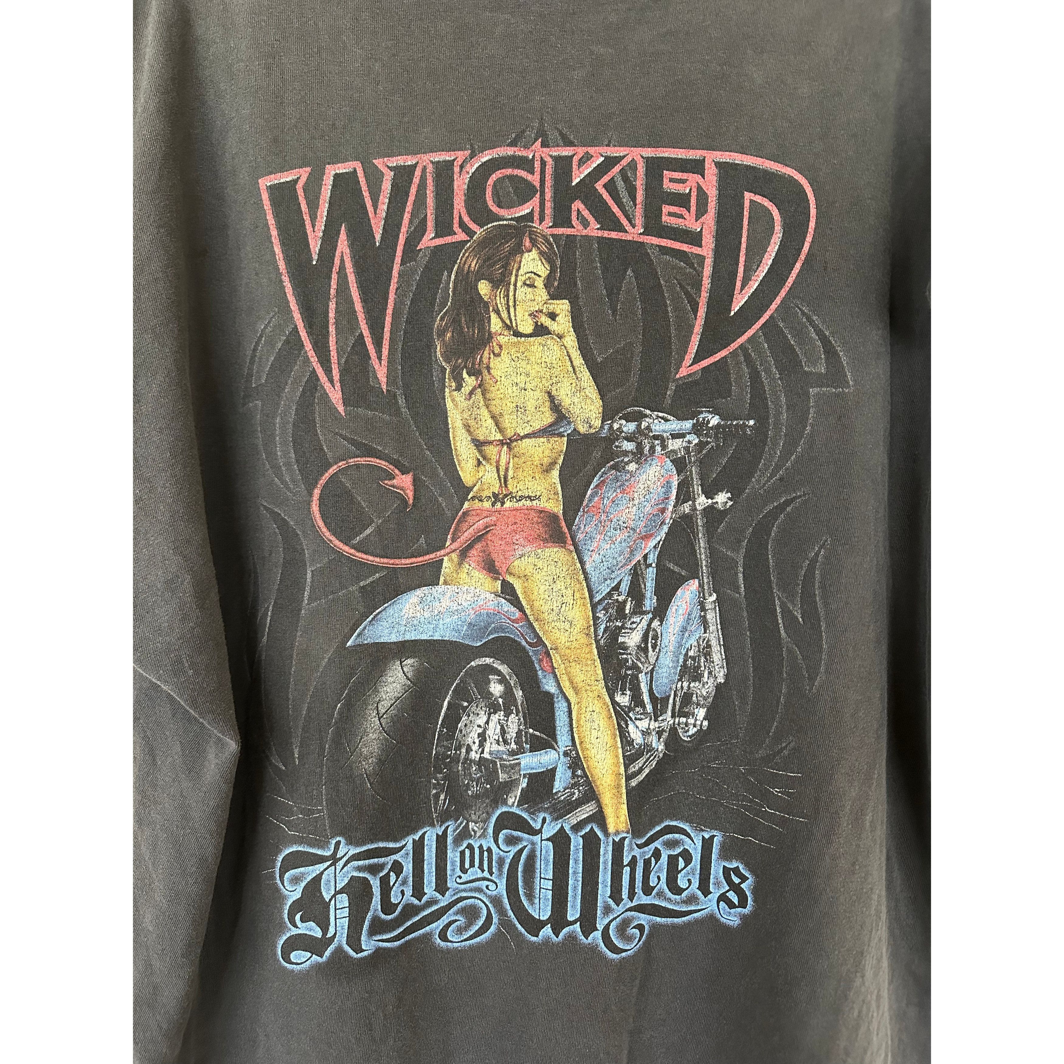 Vintage VINTAGE WICKED HELL ON WHEELS WOMAN MOTORCYCLE TEE Size US XL / EU 56 / 4 - 3 Thumbnail