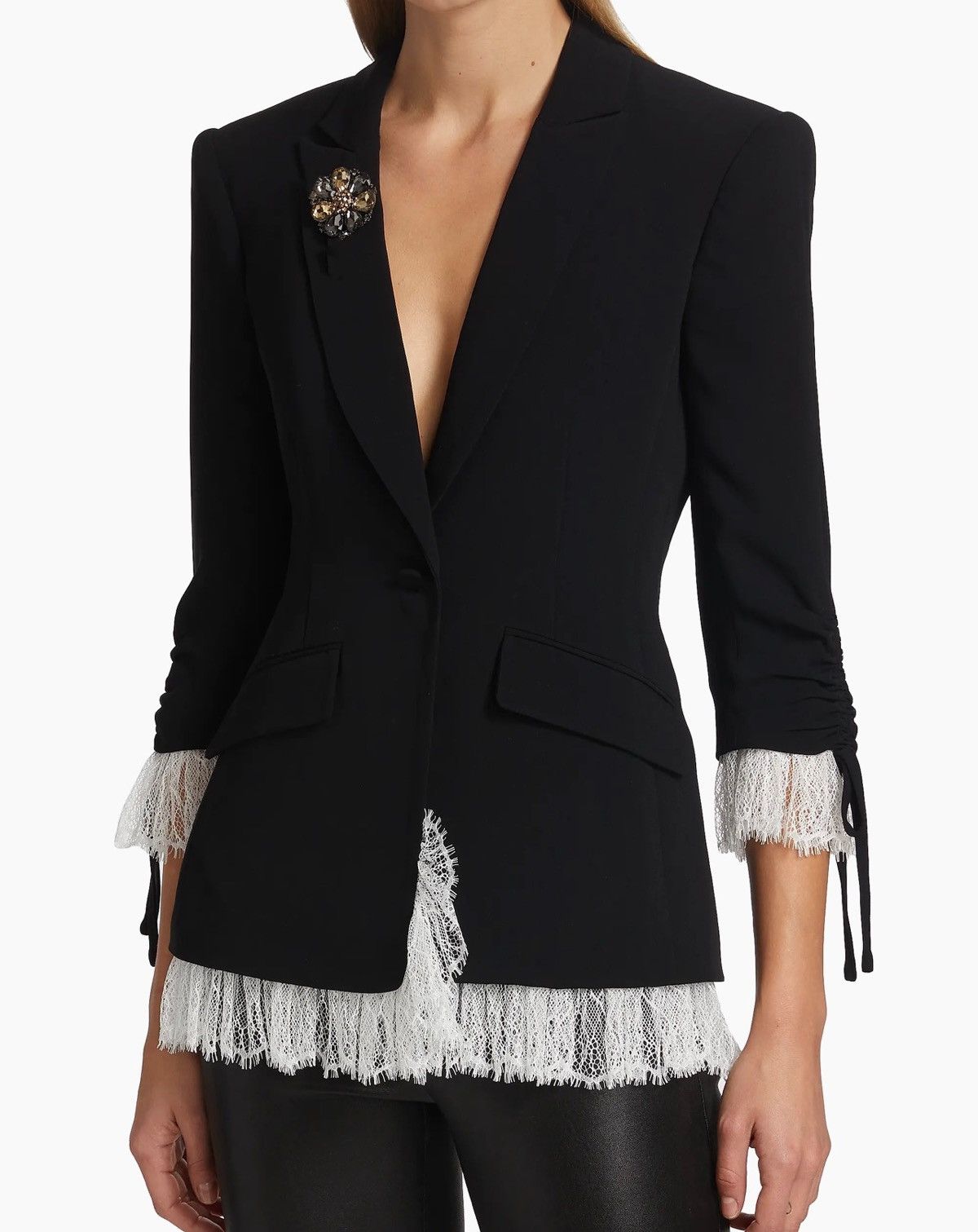 Cinq a Sept Cinq à Sept Crystal Brooch Lace Trimmed Crepe Blazer size 0 Size XS / US 0-2 / IT 36-38 - 2 Thumbnail