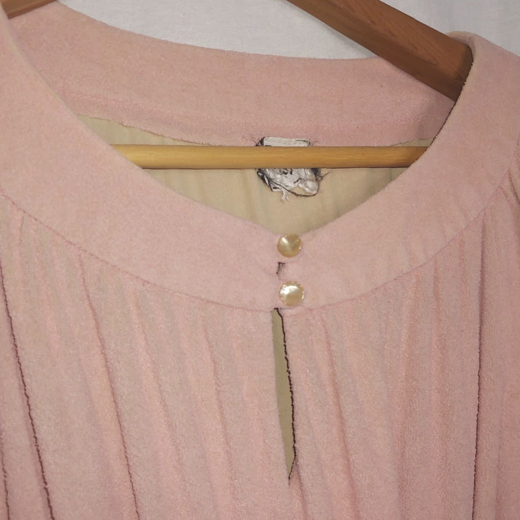 Pinko Vintage 1970s Dress Small Pink Terry Cloth Belted Knee Length Short Sleeves Tie Size 28" / US 6 / IT 42 - 4 Thumbnail