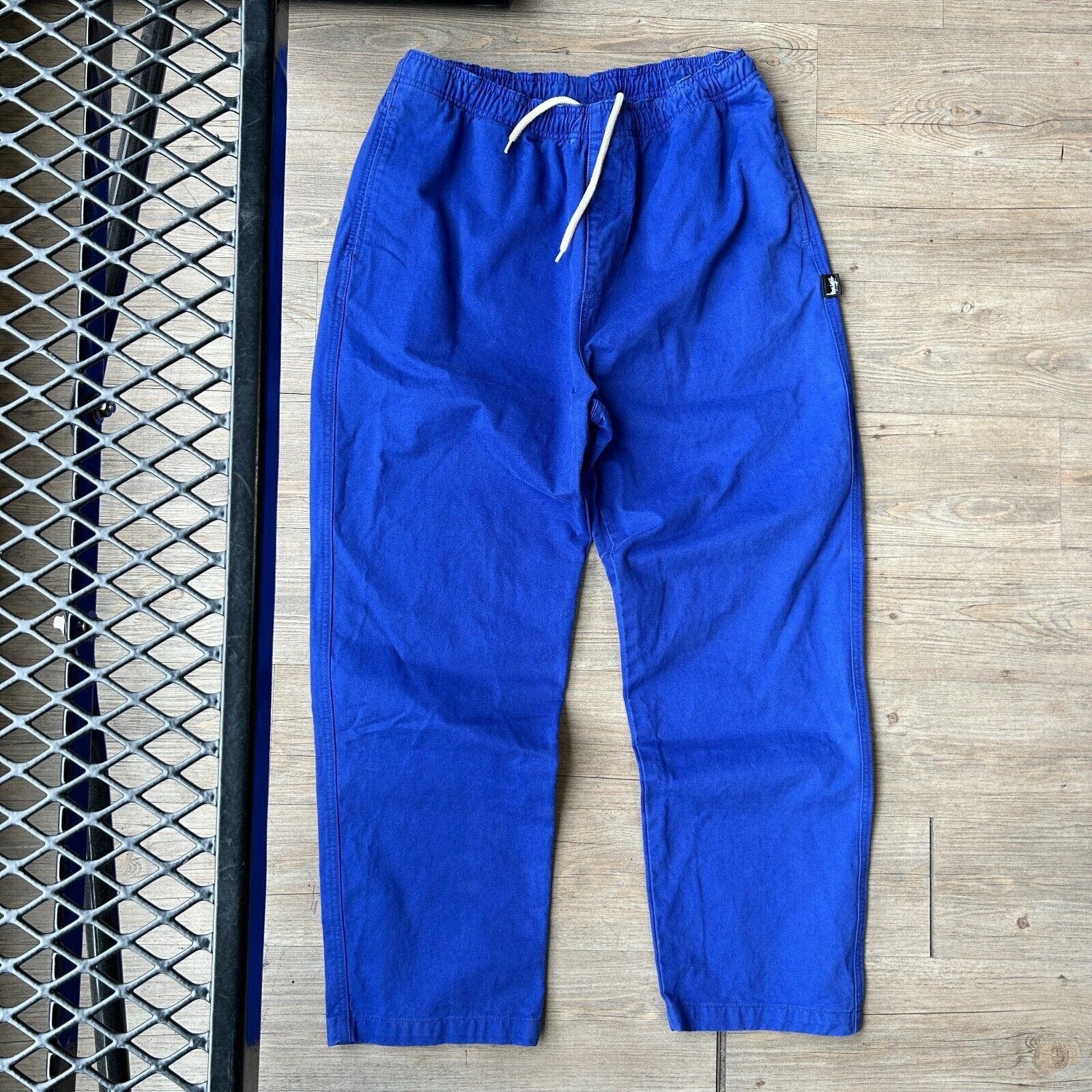 image of Stussy Brushed Cotton Cavas Beach Trouser Baggy Pants Size XL in Blue, Men's