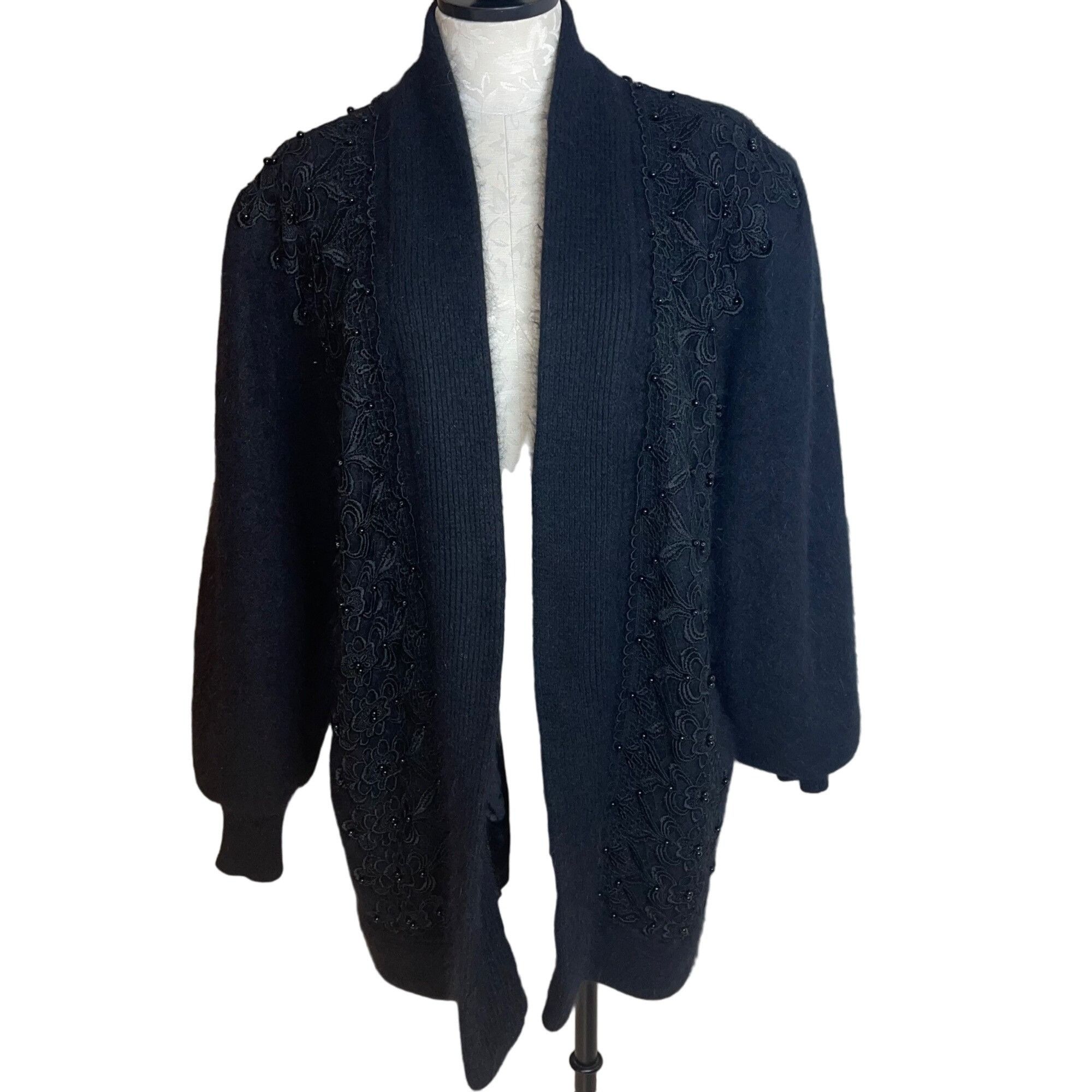 Gizel Vintage Womens Jacket Size L Black Lined Beaded