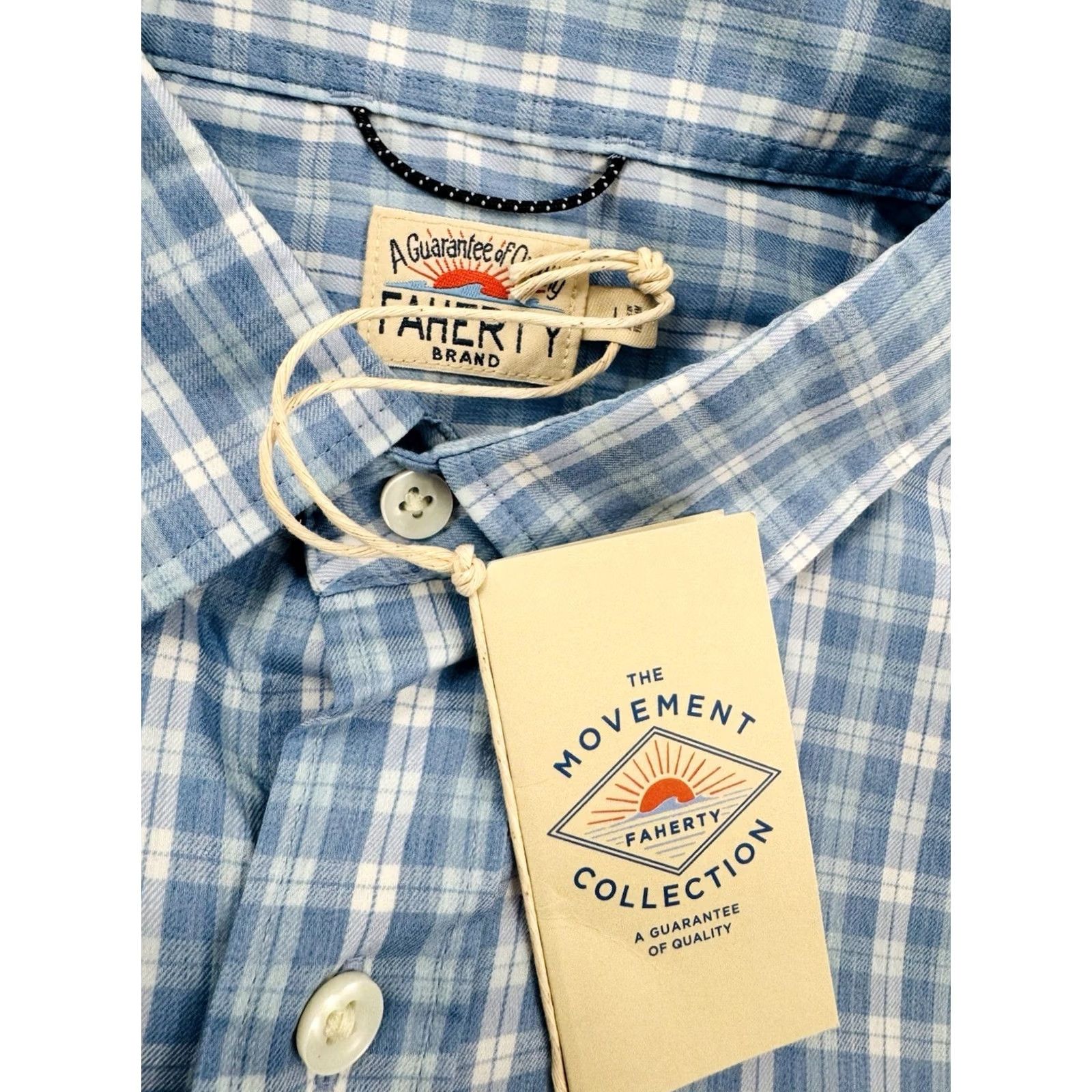 Faherty Faherty Movement Plaid Lightweight L Shirt Button-Up Long Sleeve Light Blue / White / Slight Light Green V2 Mens Shirt Size US L / EU 52-54 / 3 - 4 Thumbnail
