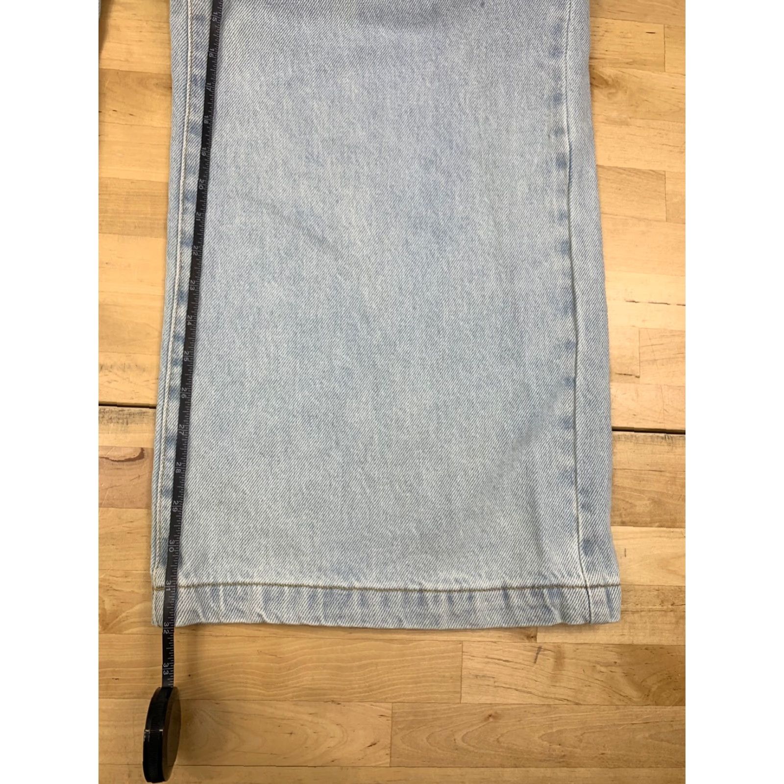 Vintage We Wore What High Rise Pleated Wide Leg Jeans Womens 25 Blue Light Wash Denim 32 Inseam Folded Pocket Bohemian Festival 90s, College, Boho Womens Size 42" / US 20 - 6 Thumbnail