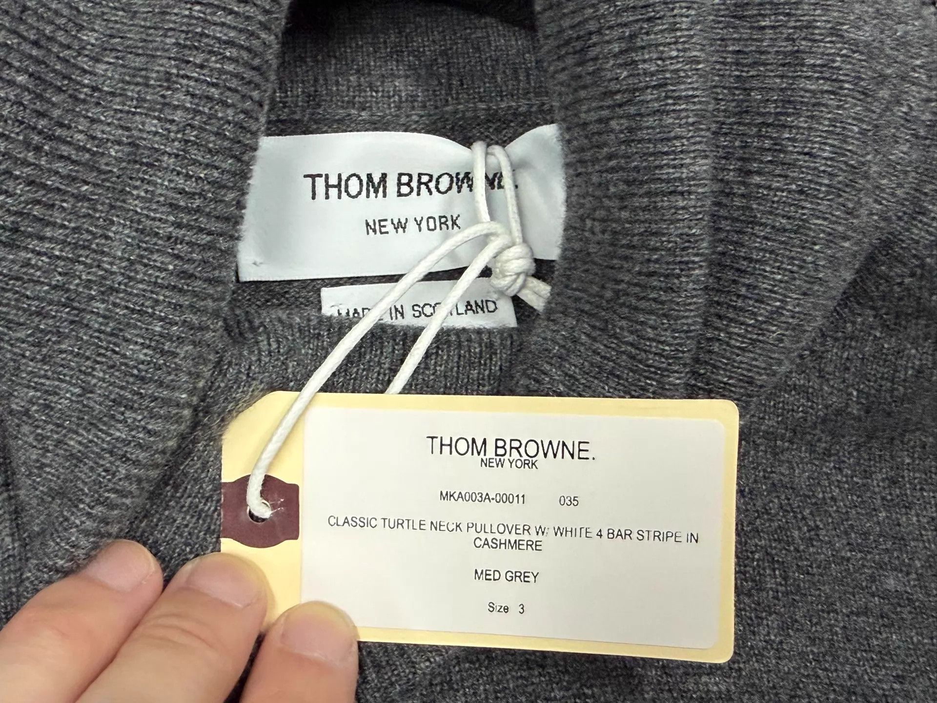 Thom Browne Thom Browne Men's T-neck Cashmere Sweater Mid Gray 3 Size US L / EU 52-54 / 3 - 4 Thumbnail