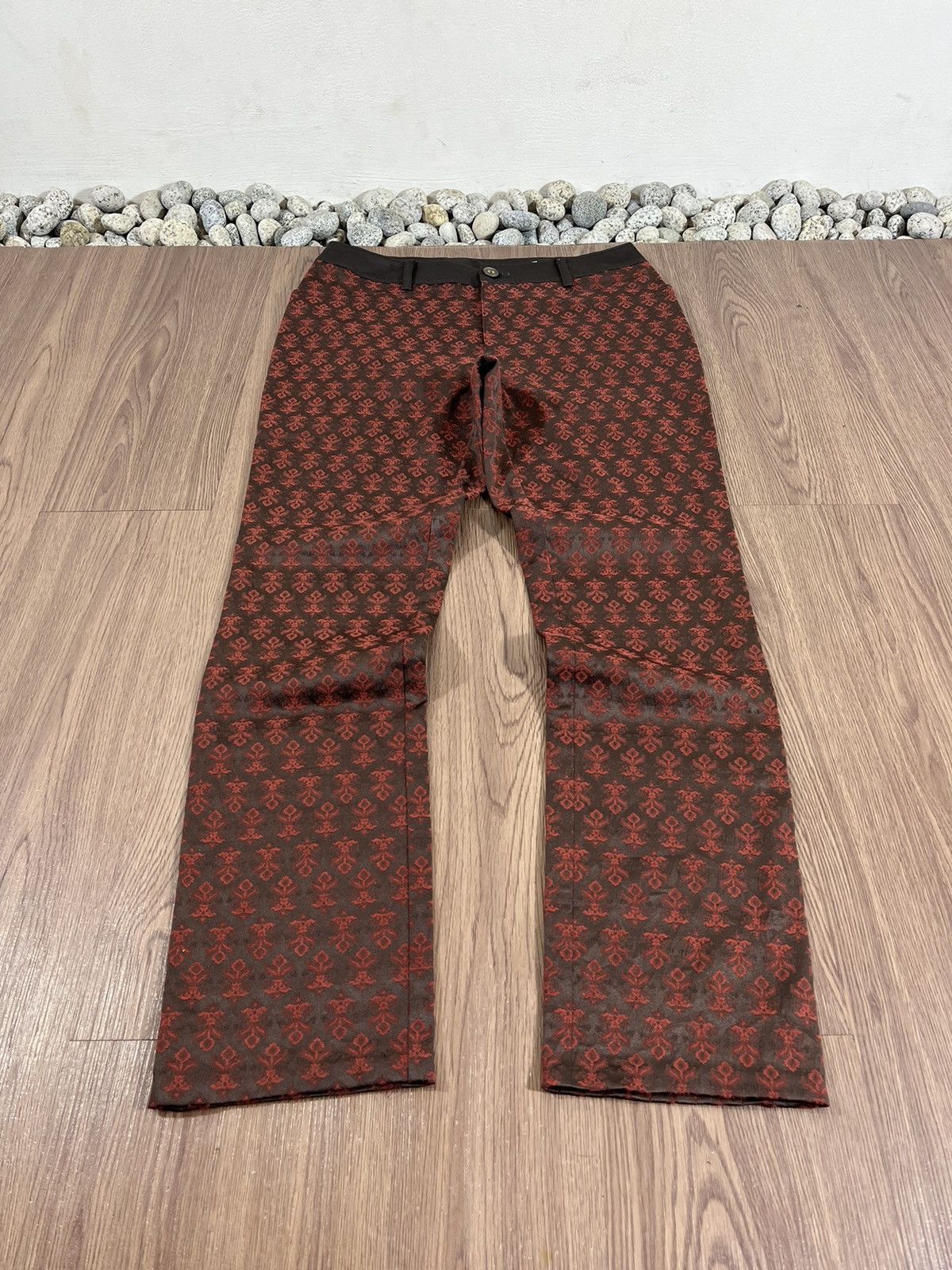 Japanese Brand Fleur de Colza – Red Jacquard Pattern Slim Pants Size US 29 - 4 Thumbnail