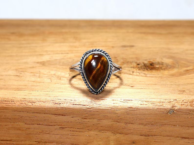 Handmade Sterling Silver Tiger's Eye Ring: Handmade Boho Jewelry Size ONE SIZE - 1 Thumbnail