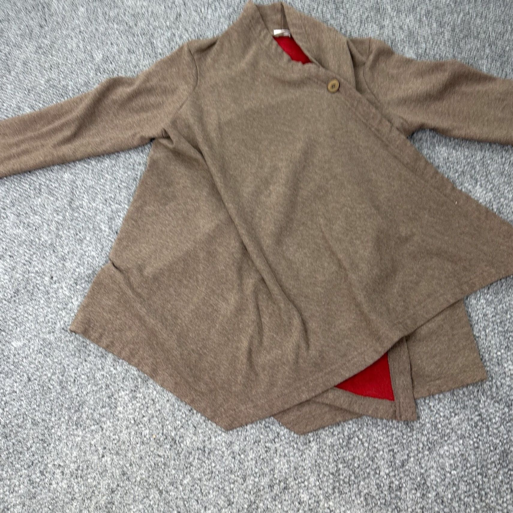 Vintage Open Front Cardigan Sweater Womens Medium Brown Red Lined Wrap Jacket Cozy Size M / US 6-8 / IT 42-44 - 2 Thumbnail