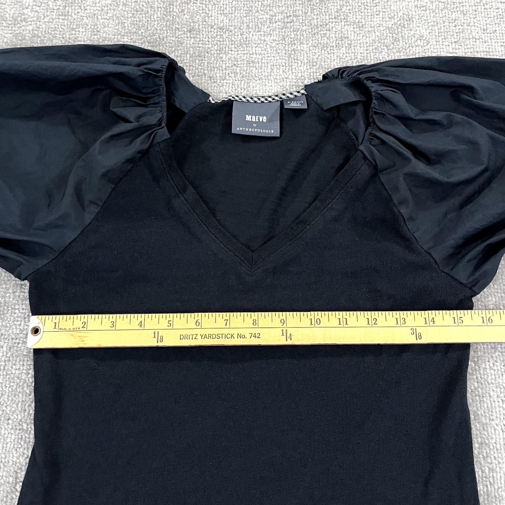 Vintage MAEVE Top Womens XS Black Annika Knit Dress 34" Mini Above Knee Poplin Puff SLV KnIT Blouse Size XS / US 0-2 / IT 36-38 - 5 Thumbnail