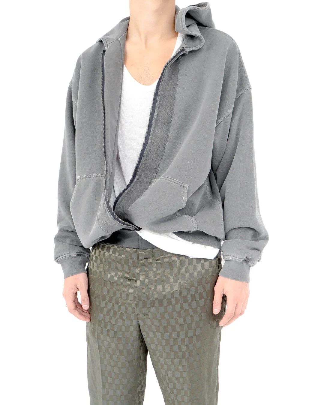 Haider Ackermann Washed Grey Distressed Double Layer Zip-Hoodie Size US L / EU 52-54 / 3 - 8 Thumbnail