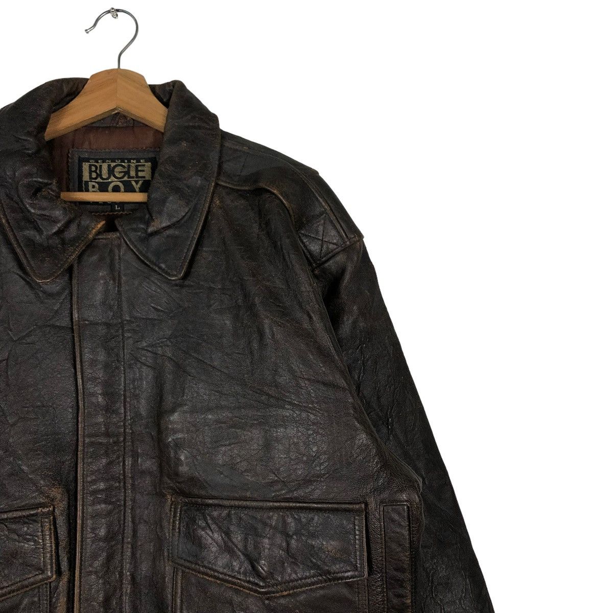 Vintage 🔥VINTAGE FLY GENUINE LEATHER JACKET BUGLE BIG LOGO Size US L / EU 52-54 / 3 - 5 Thumbnail