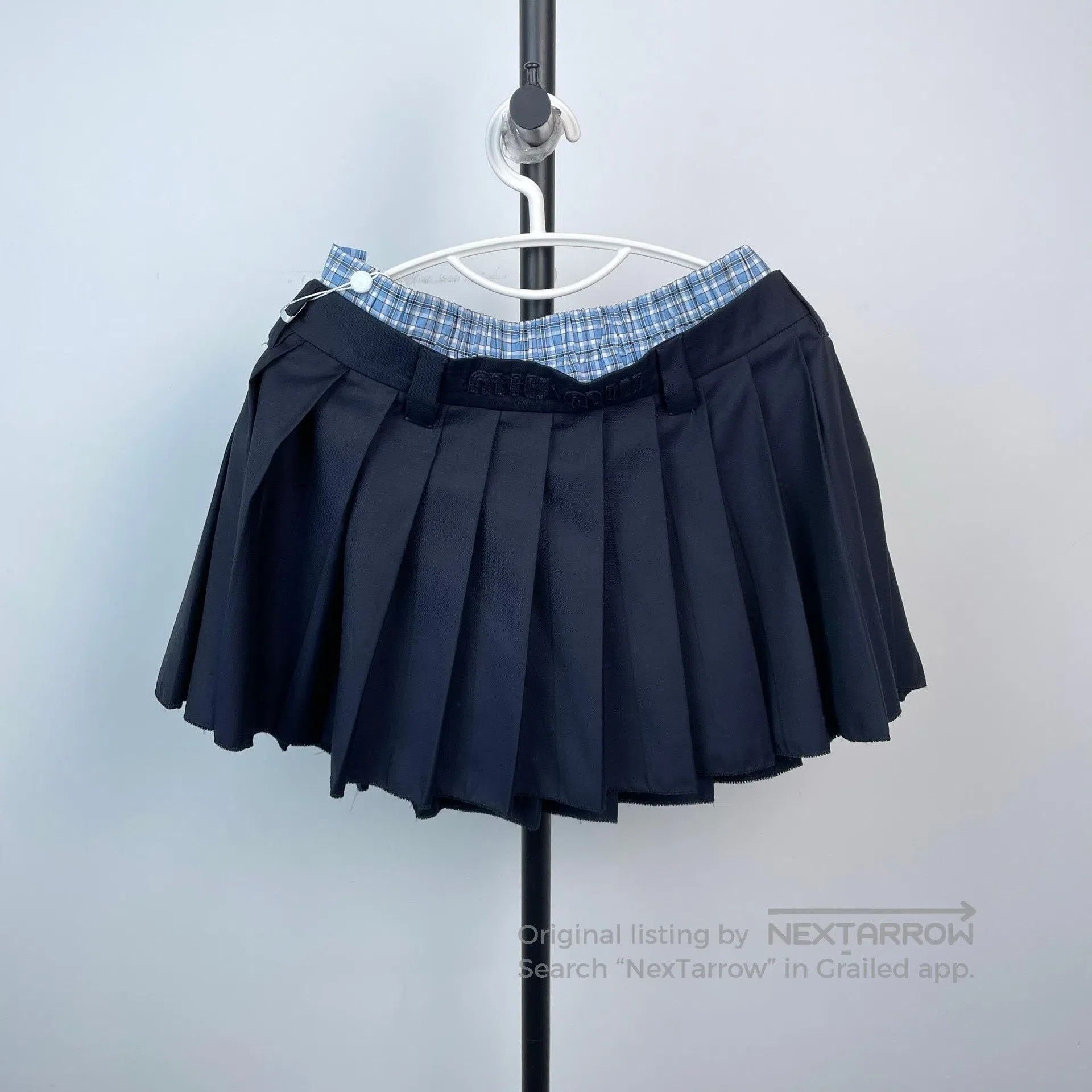 Miu Miu Miu Miu Navy Blue Plaid Pleated Skirt| Size 37" - 3 Thumbnail