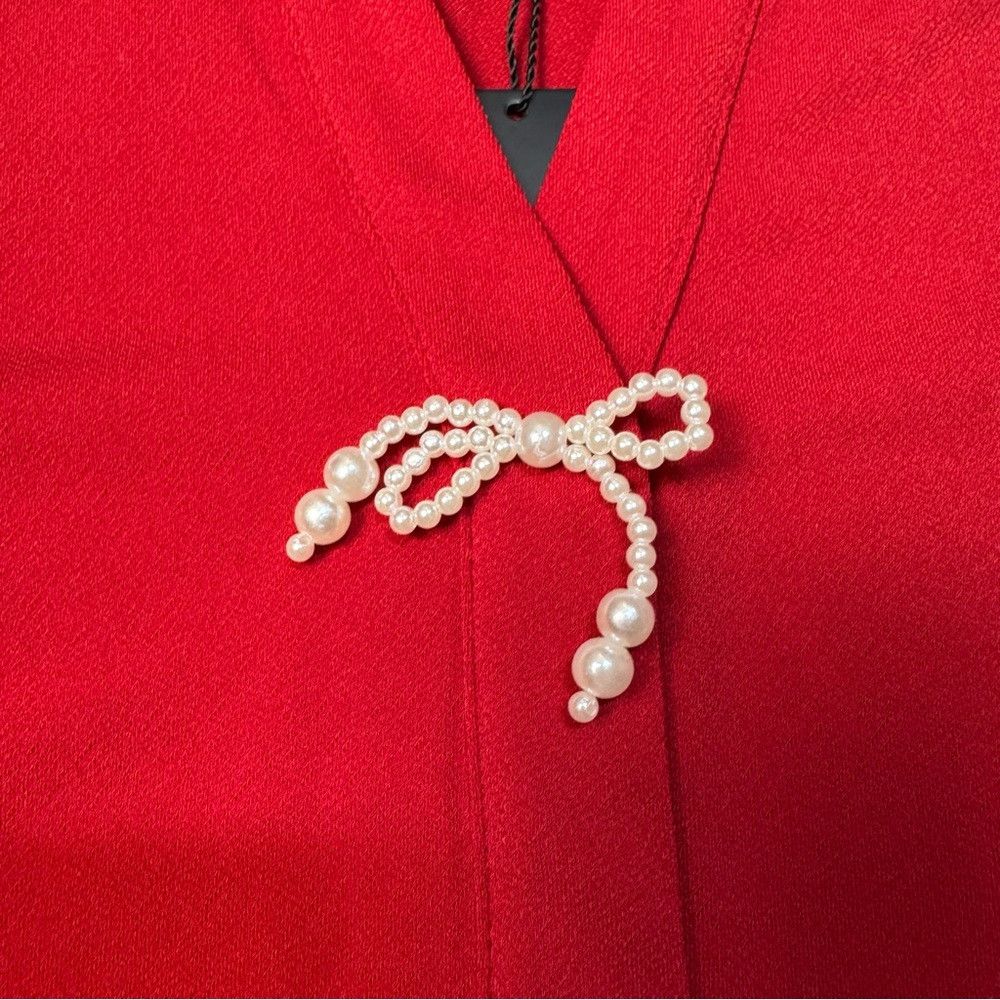 Adrianna Papell NWT New $79 Adrianna Papell 3/4 Sleeve Pearly Bow Red Blous Size L / US 10 / IT 46 - 5 Thumbnail