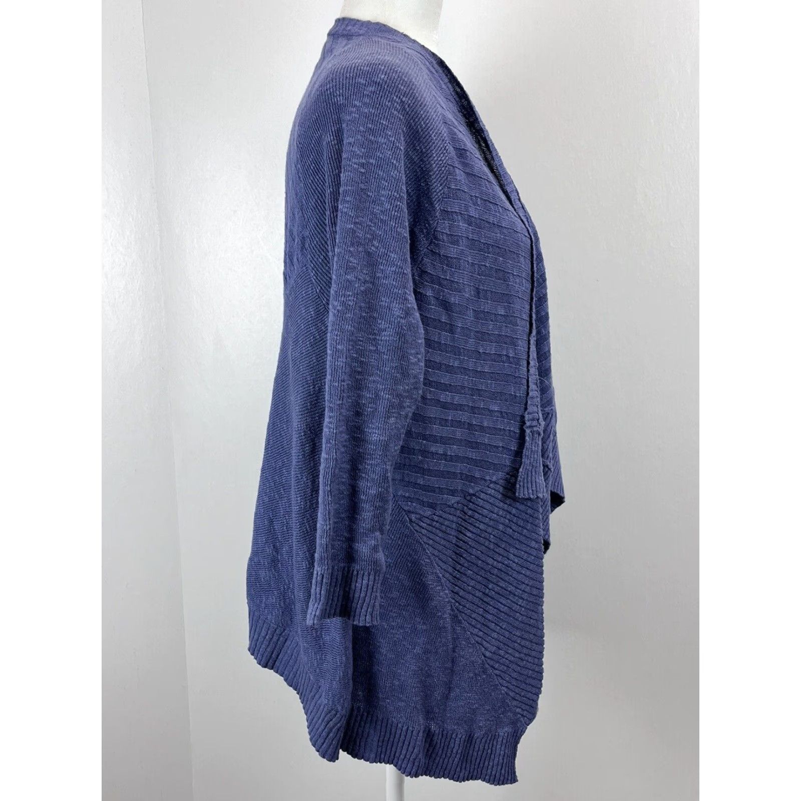 Eileen Fisher VINTAGE Eileen Fisher Cardigan Sweater Womens Size S Blue Purple Linen Blend Ribbed Open Front Size S / US 4 / IT 40 - 4 Thumbnail