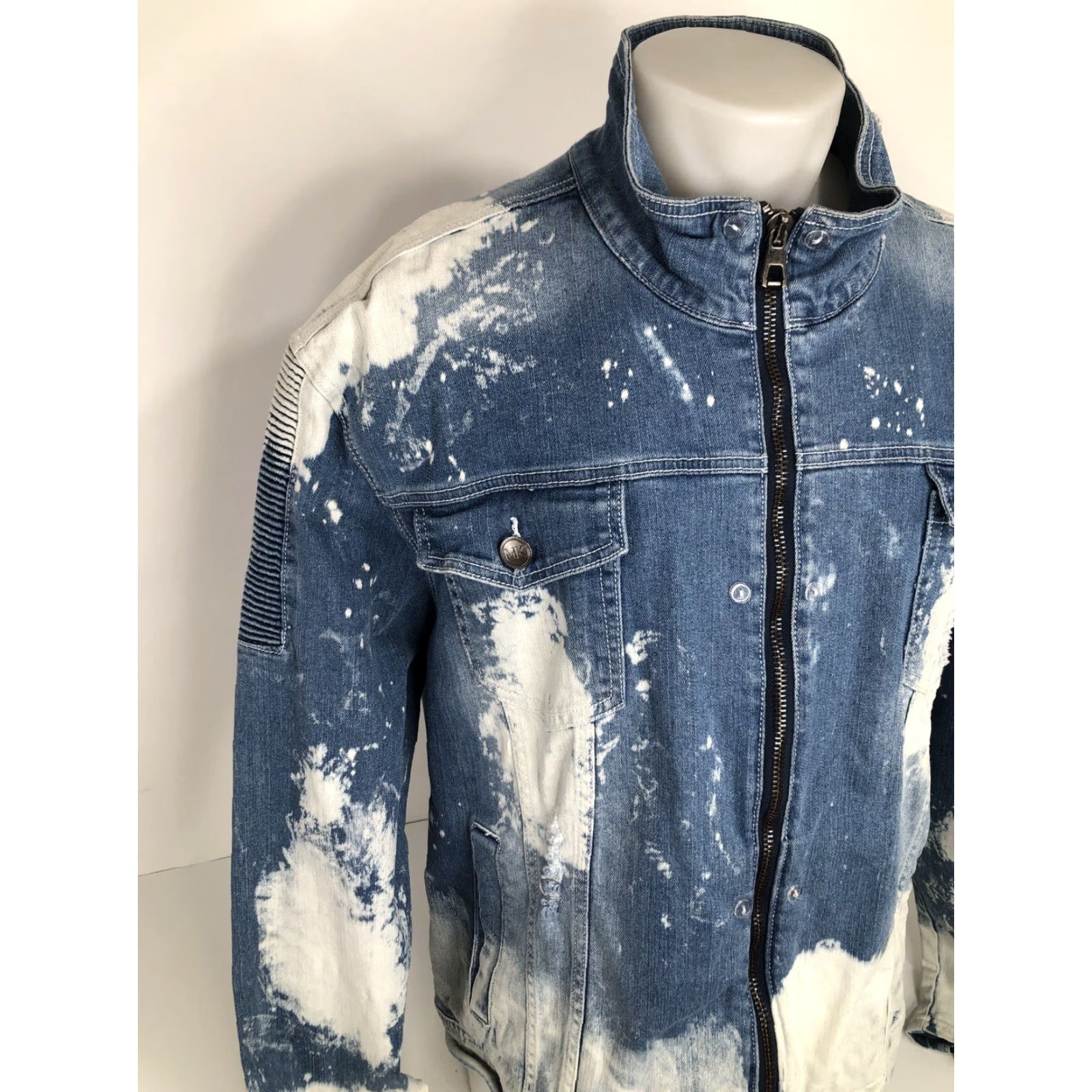 Denime MAKOBI Denim Biker Jacket 3XL Blue Men Distressed Leather Look EXCELLENT Size US XXL / EU 58 / 5 - 3 Thumbnail