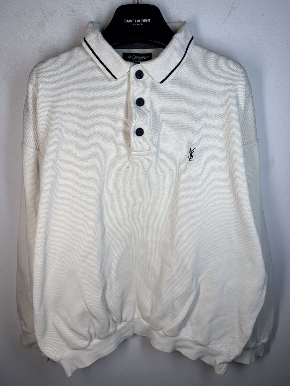 Yves Saint Laurent 90s YSL Sweatshirt White/Sweater Vintage Quarter Zip Up Size US L / EU 52-54 / 3 - 2 Thumbnail