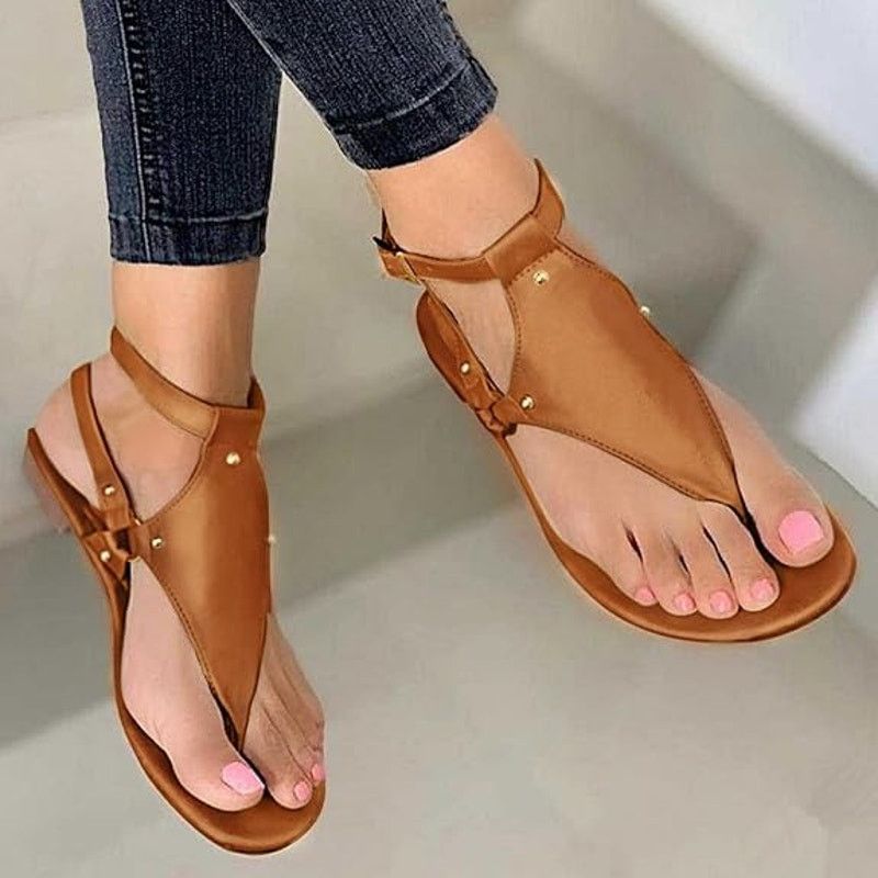 Other Thong Sandals Open Toe Shoes Flat Ankle Buckle Brow Size US 10 / IT 40 - 1 Thumbnail