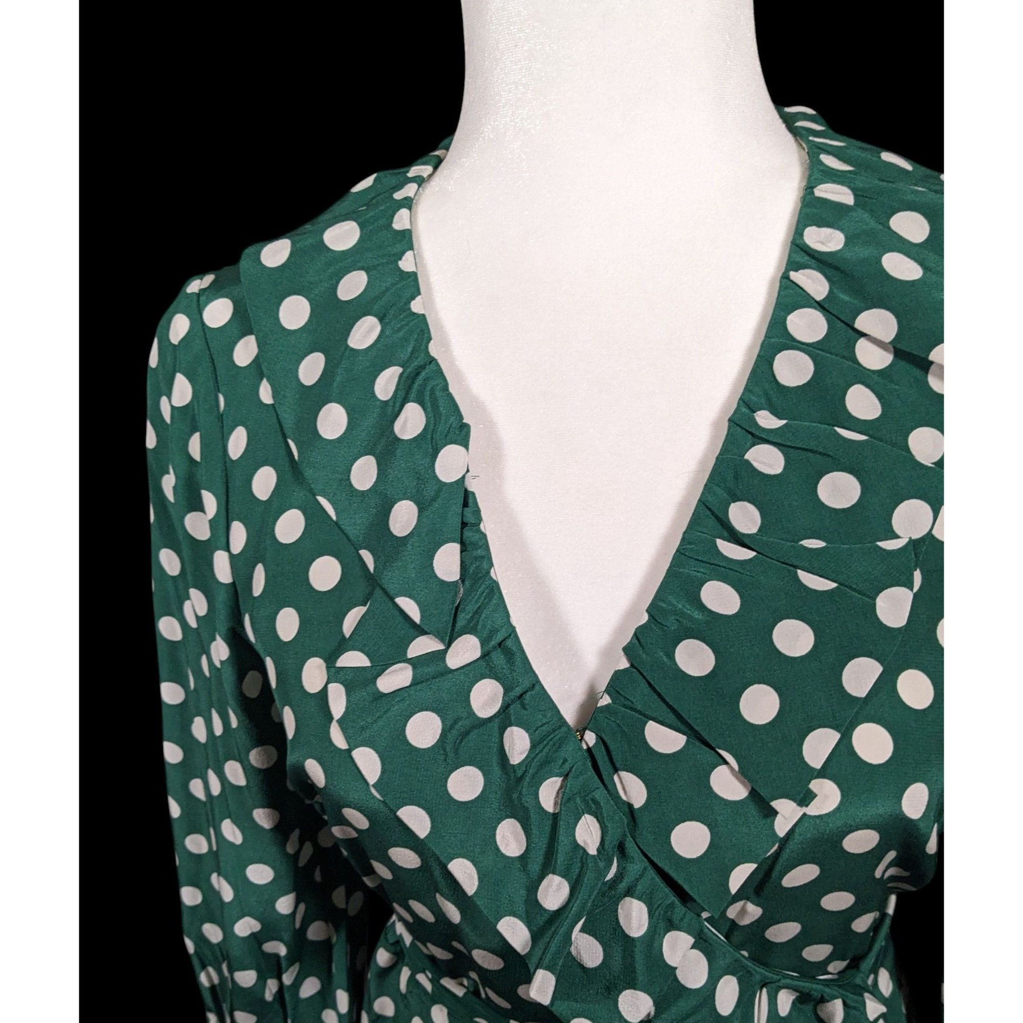 Kate Spade Kate Spade Daniella Silk Green And White Polka Dot Wrap Dre Size M / US 6-8 / IT 42-44 - 3 Thumbnail