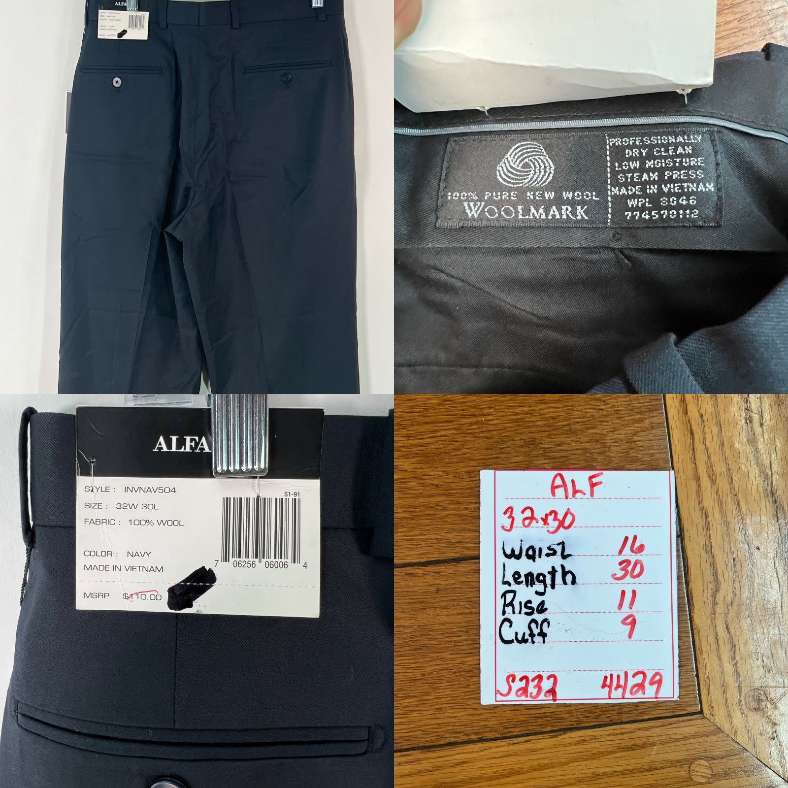 Alfani Alfani Dress Pants Mens 32X30 Navy Wool Front Pleated Straight Cuffed Blue Mens Size US 32 / EU 48 - 8 Thumbnail