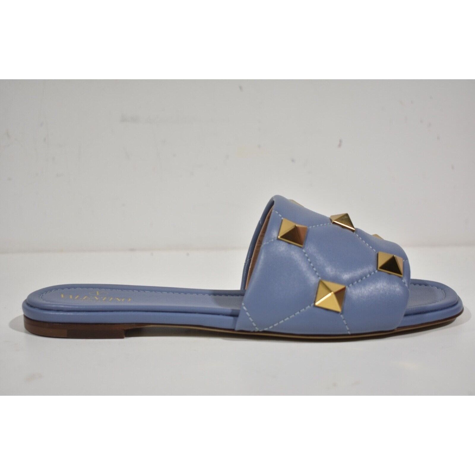 Valentino Valentino Rockstud Roman Stud Blue Leather Gold Quilted Size US 11 / IT 41 - 3 Thumbnail