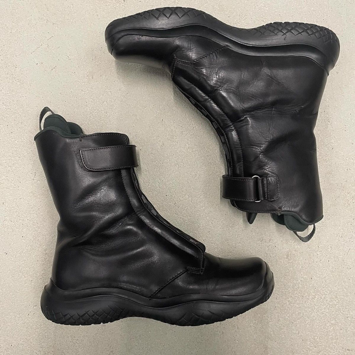 Prada Boots Women's Black FW 1999 Runway Biker Zip-Up Vibram