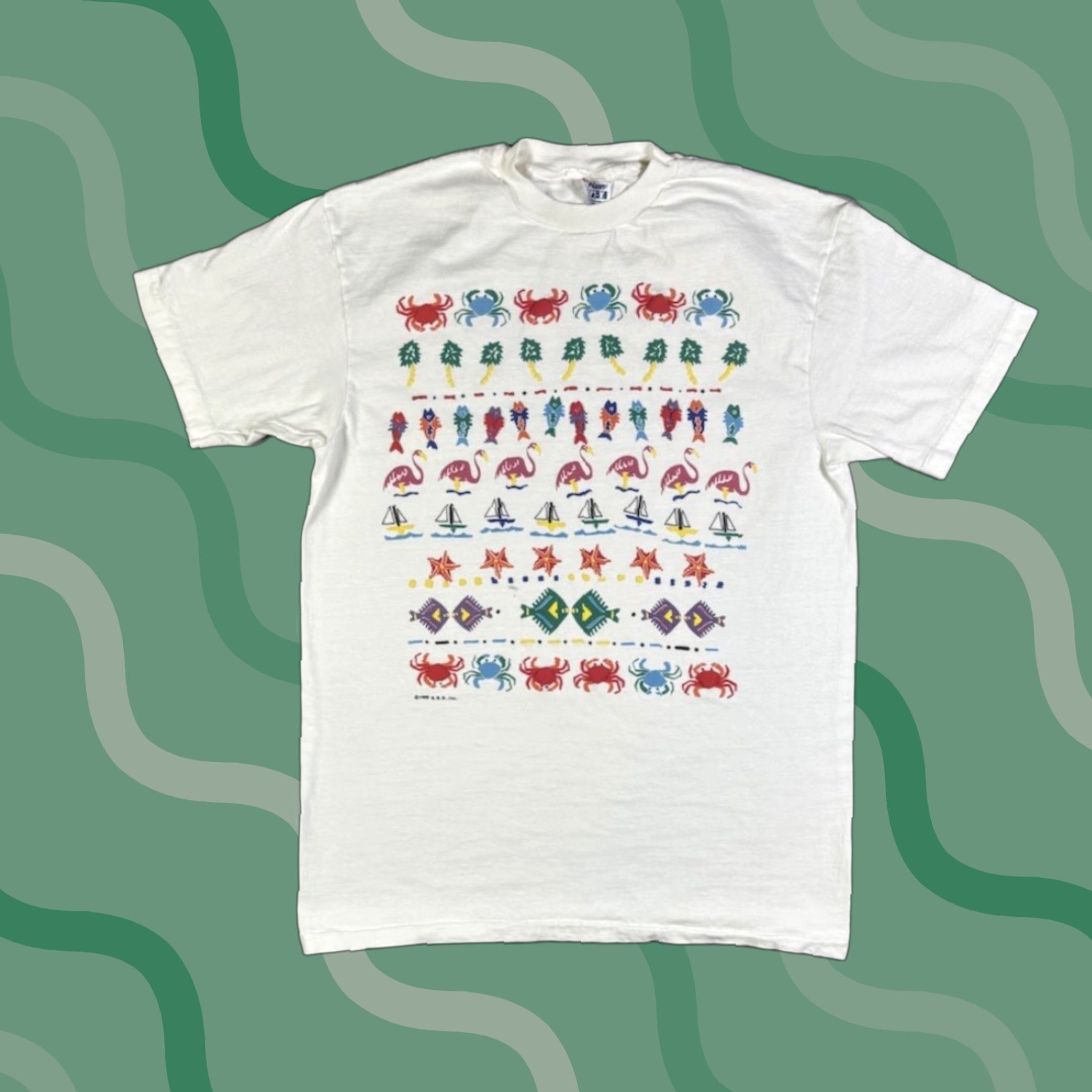 Hanes VINTAGE Hanes T-Shirt White 80s 90s Nature Fish Puff Print Crew Neck Short Sleeve Size L Mens Size US L / EU 52-54 / 3 - 1 Thumbnail