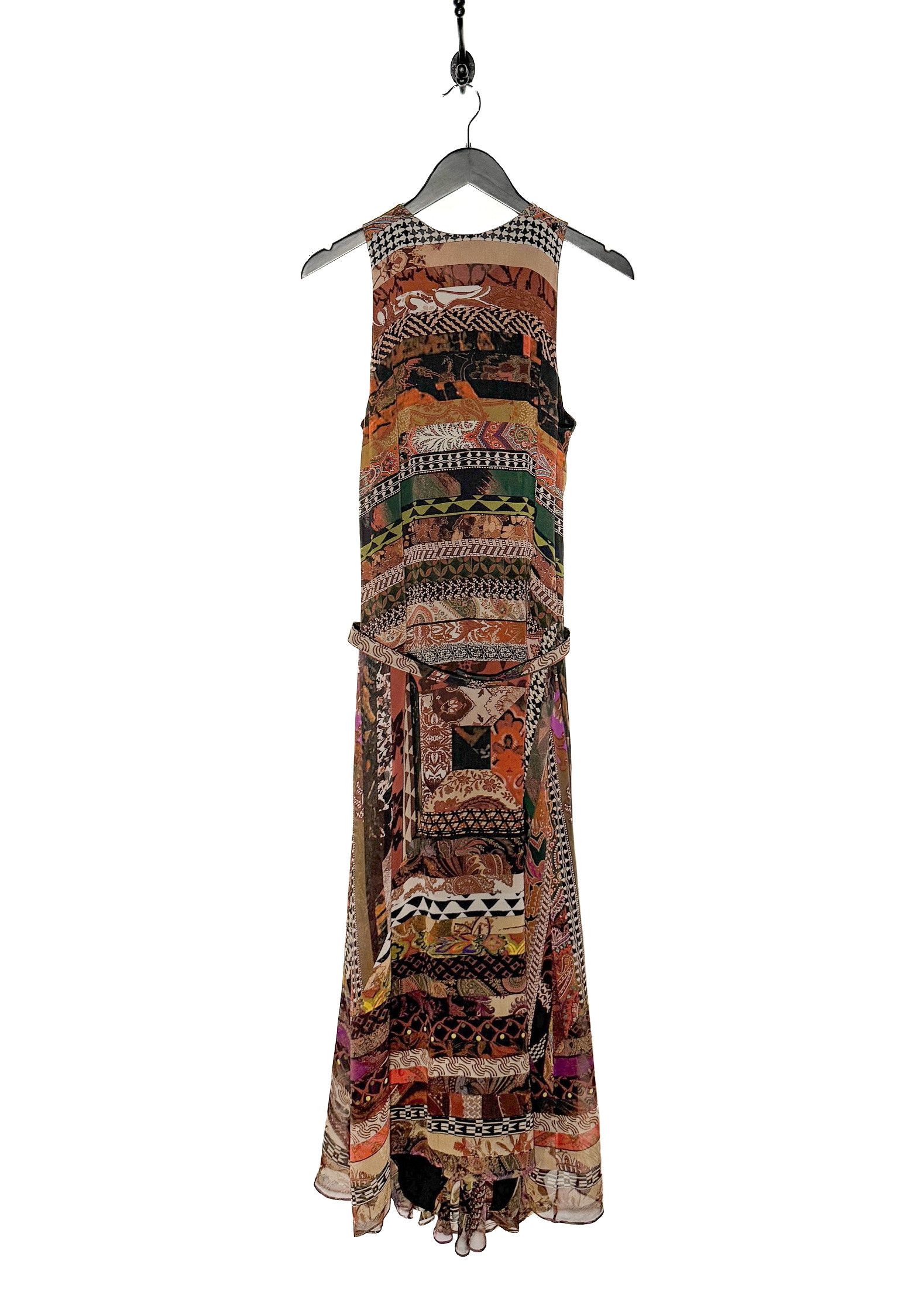 Etro Brown Silk Multipattern Maxi Sleeveless Dress