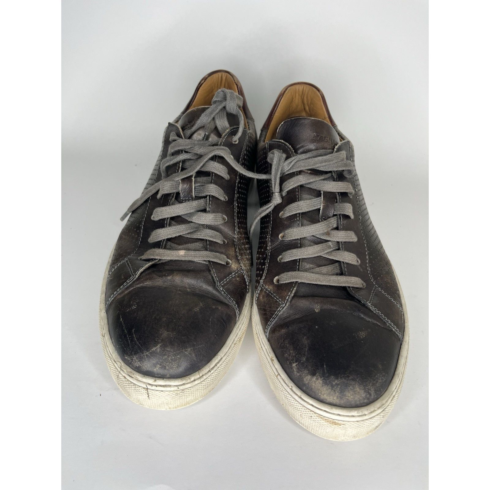 Magnanni Magnanni Brown Leather Lace Up Casual Low Top Sneakers Shoes Size US 12 / EU 45 - 2 Thumbnail