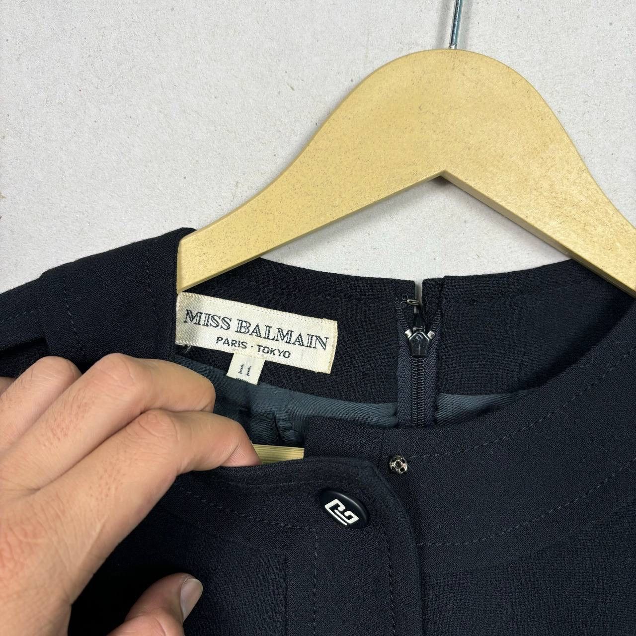 Balmain VTG 80s Miss Balmain Paris Shift Dress PB Logo Button Black Size S / US 4 / IT 40 - 4 Thumbnail