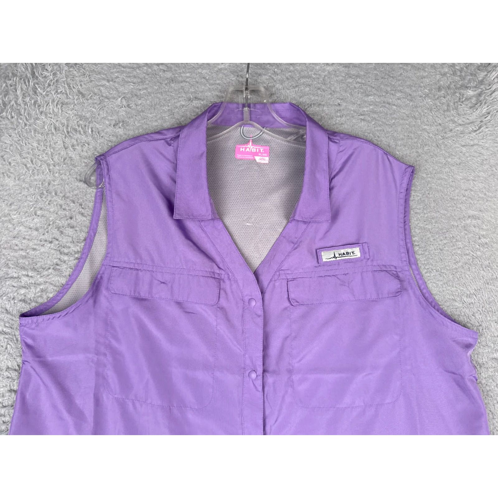 Habitat Habit Shirt Women Button-Up Sleeveless Purple Extra Large Vented Angler Fish Casual Workwear Summer Spring Breathing Pockets Size S / US 4 / IT 40 - 4 Thumbnail