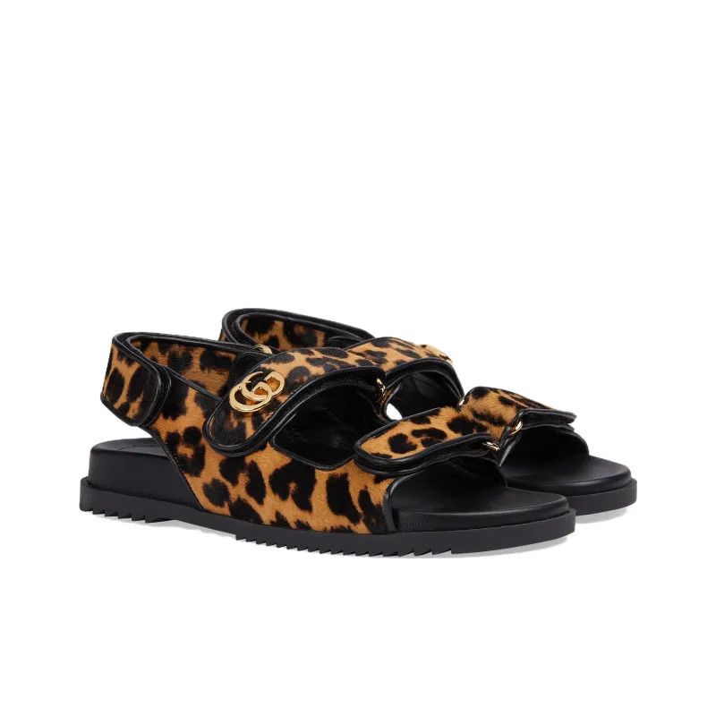 Gucci o1s1wg110225 Women's Double G Sandals in Leopard Size US 6 / IT 36 - 2 Thumbnail