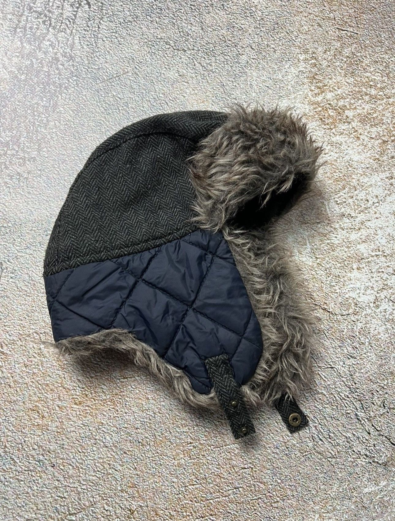 Pre-owned Avant Garde Y2k Archival Quilted Fuzzy Faux Fur Japan Style Trapper Hat In Grey