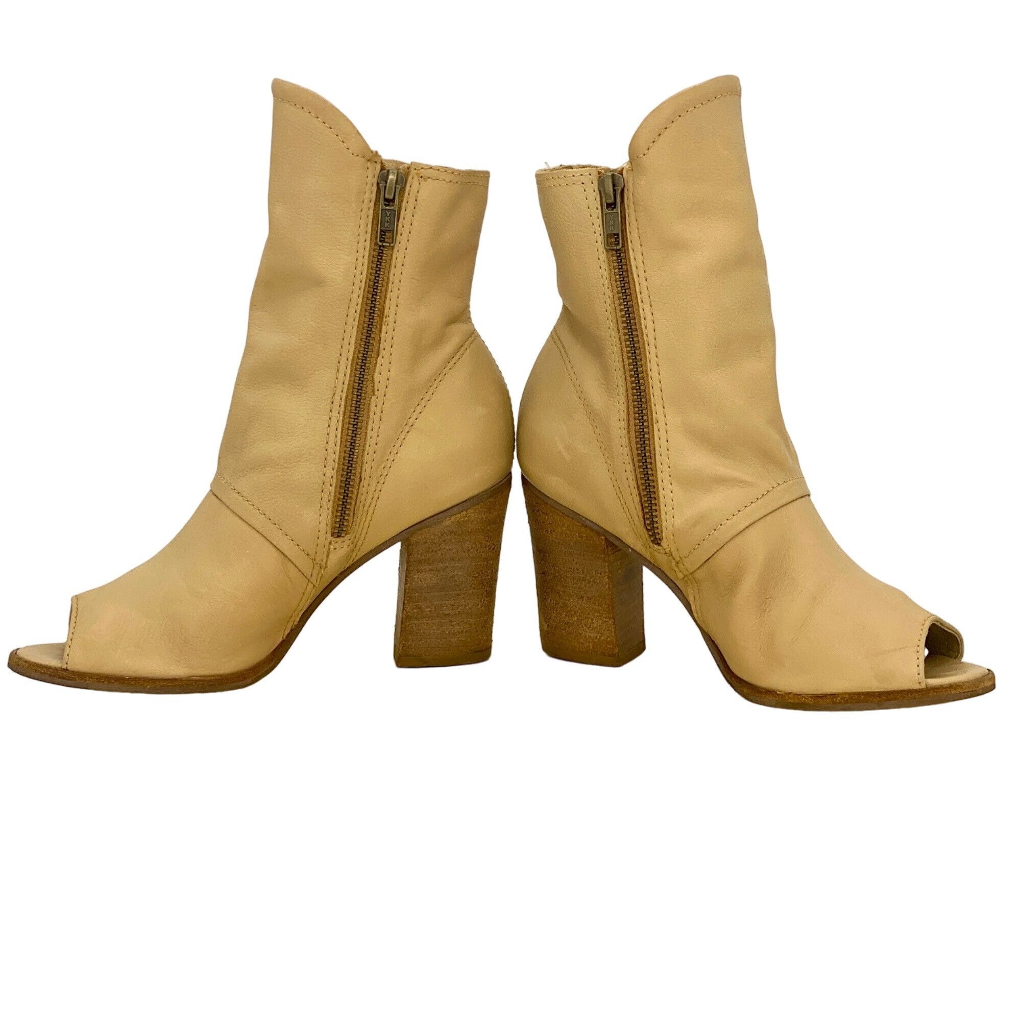 Matisse Matisse Beige Natural Leather Leon Mid-Calf Peep Toe Block H Size US 6 / IT 36 - 7 Thumbnail