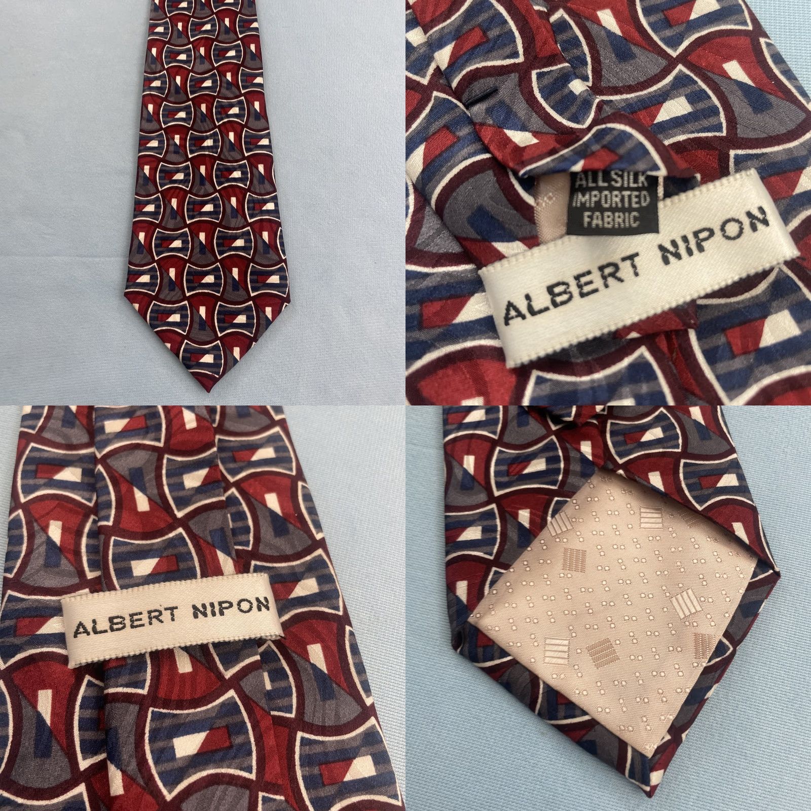 Albert Nipon VINTAGE Albert Nipon Men Silk Tie Geometric Abstract Red Gray Blue 56" 4x56 MCM 90s Tie Mens Size ONE SIZE - 10 Thumbnail
