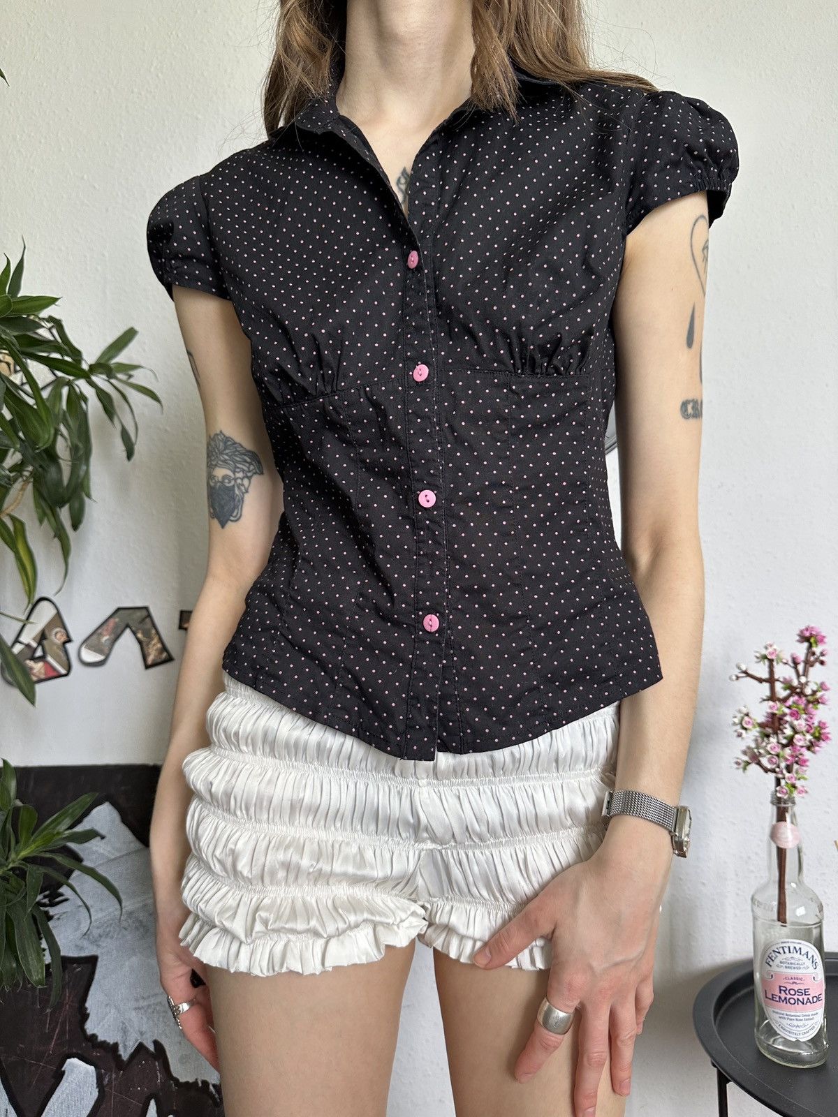 Vintage Cute Slim Polka Dot Button Sexy Trending Blouse Size M / US 6-8 / IT 42-44 - 6 Thumbnail