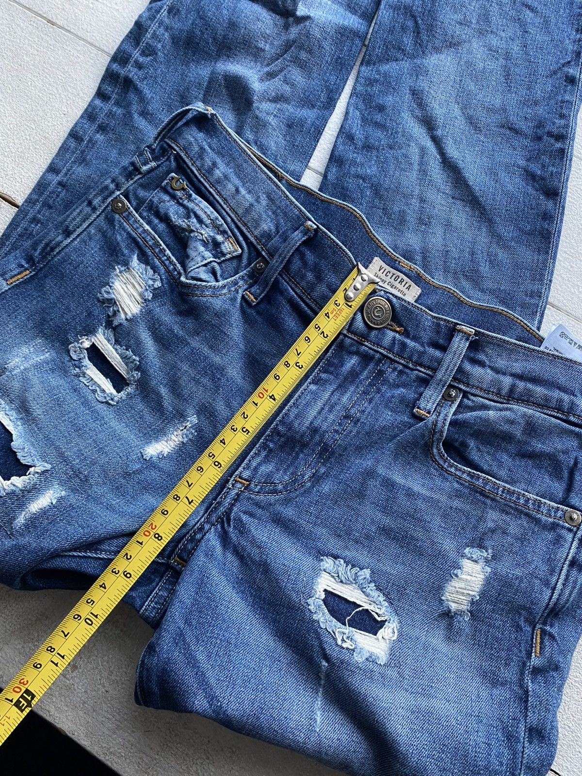 True Religion 00s Y2K True Religion Victoria Skinny Distressed Jeans Italy Size 29" - 17 Thumbnail