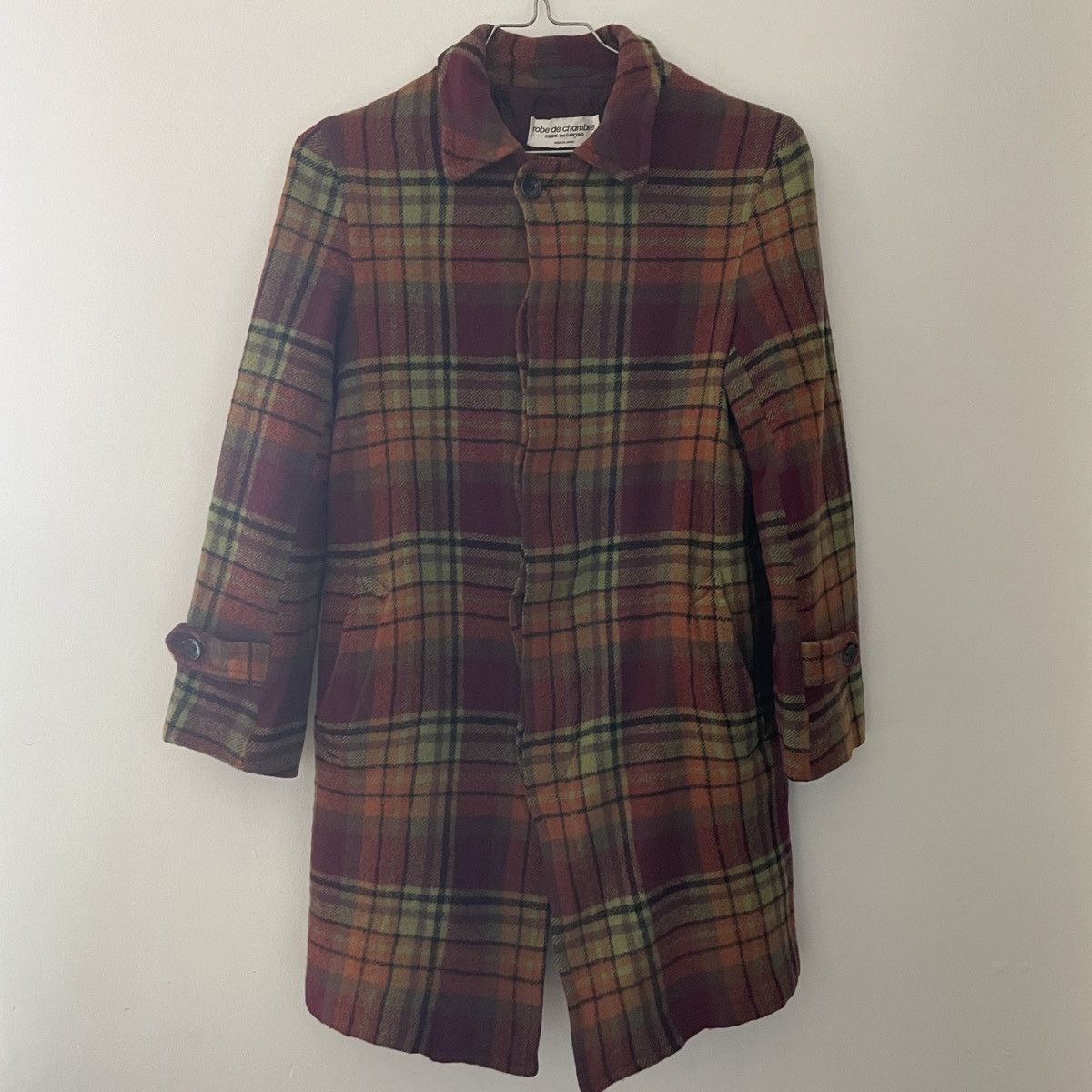 Image of Vintage Comme Des Garcons Wool Plaid Coat Made In Japan Xs in Beige, Women's