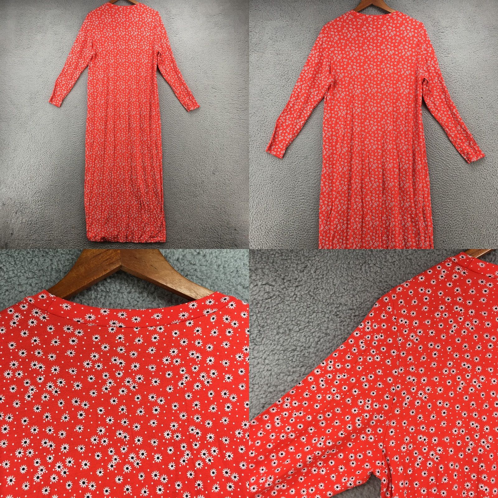 Asos ASOS Design Maxi Shift Dress Womens US 08 Red Floral Long Sleeve Crew Neck Casual Multicolor? Size M / US 6-8 / IT 42-44 - 8 Thumbnail