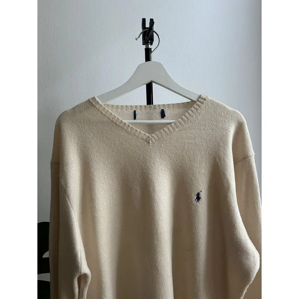 Polo Ralph Lauren Polo Ralph Lauren Beige Lambswool V-Neck Sweater Size US XL / EU 56 / 4 - 1 Thumbnail