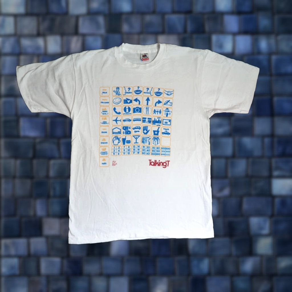 Fruit Of The Loom VTG 80s Fruit of the Loom Talking T Spanish Travel Art USA White Tee T-Shirt Mens L Size US L / EU 52-54 / 3 - 1 Thumbnail