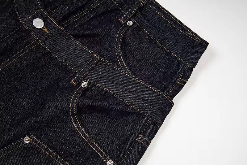 Jean Streetwear Rivets Double Waisted Denim Shorts Jorts Size US 31 - 6 Thumbnail