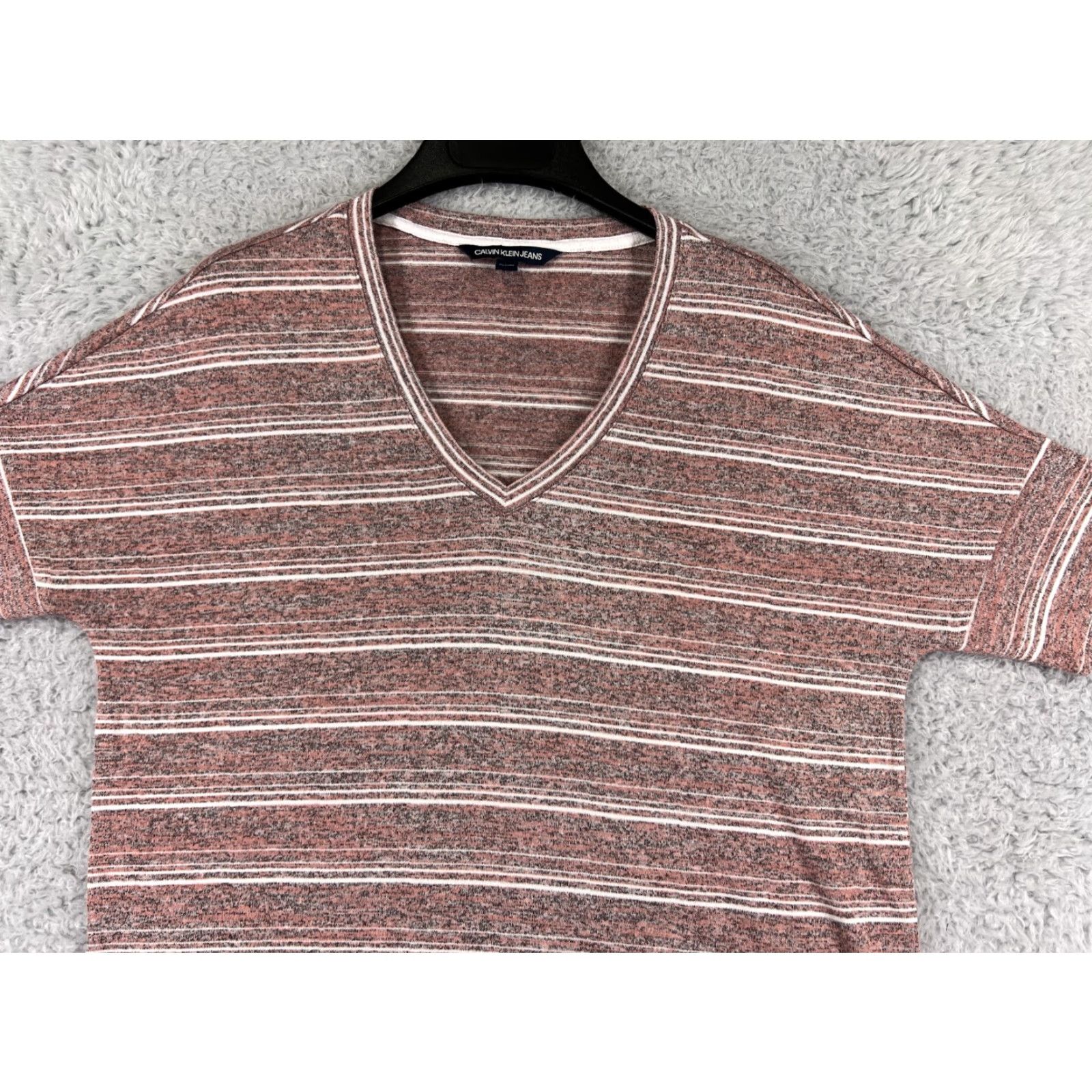 Calvin Klein Calvin Klein Shirt Womens Small Pink Striped V-Neck Polyester Blend Knit Size S / US 4 / IT 40 - 5 Thumbnail