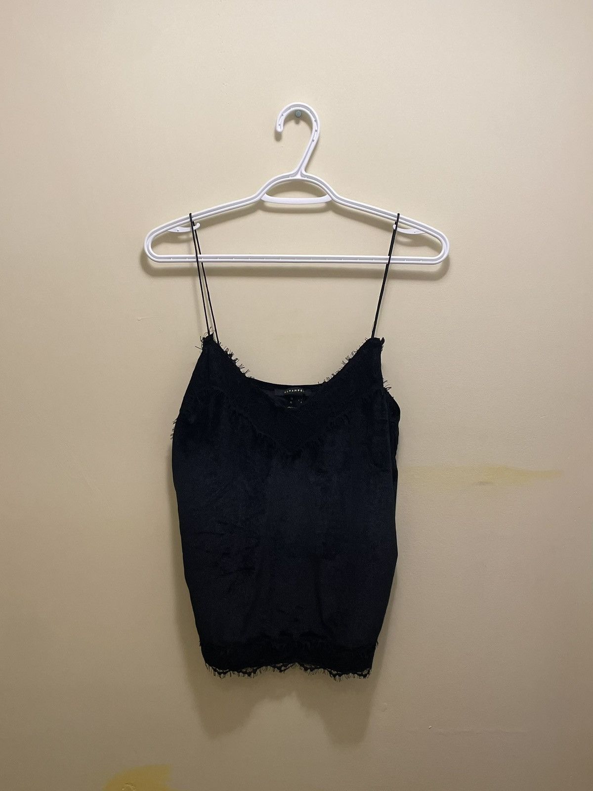 Vintage VTG Revamped Lace Black Velvet Spaghetti Camisole Top Size L / US 10 / IT 46 - 1 Thumbnail