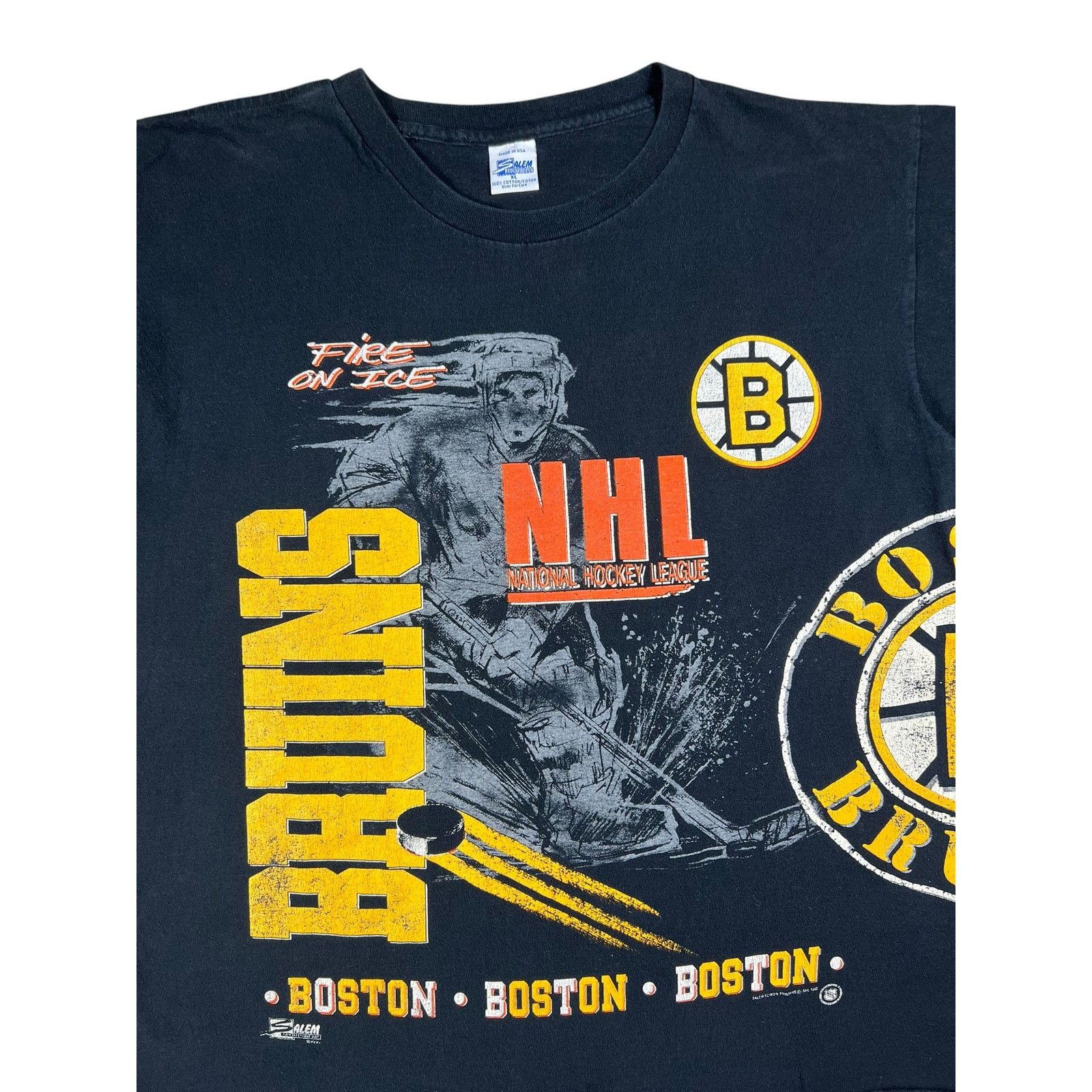 NHL × Salem Sportswear × Vintage Vintage 1990 Salem Sports Boston Bruins Fire on Ice AOP tee Size US XL / EU 56 / 4 - 2 Thumbnail