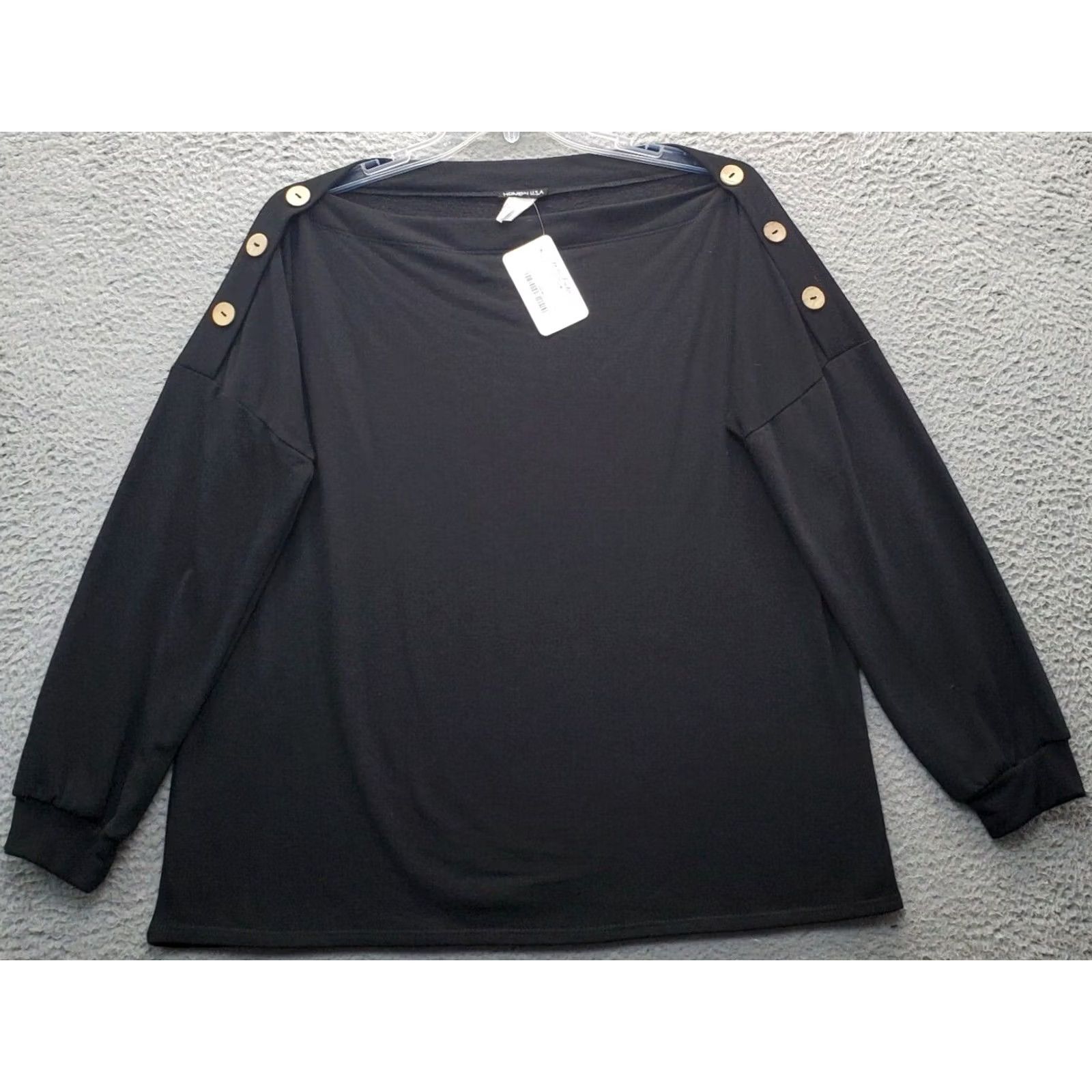 Vintage Heimish USA Womens Size L Black Stretch Shoulder Button Long Sleeve Sweater Size L / US 10 / IT 46 - 2 Thumbnail