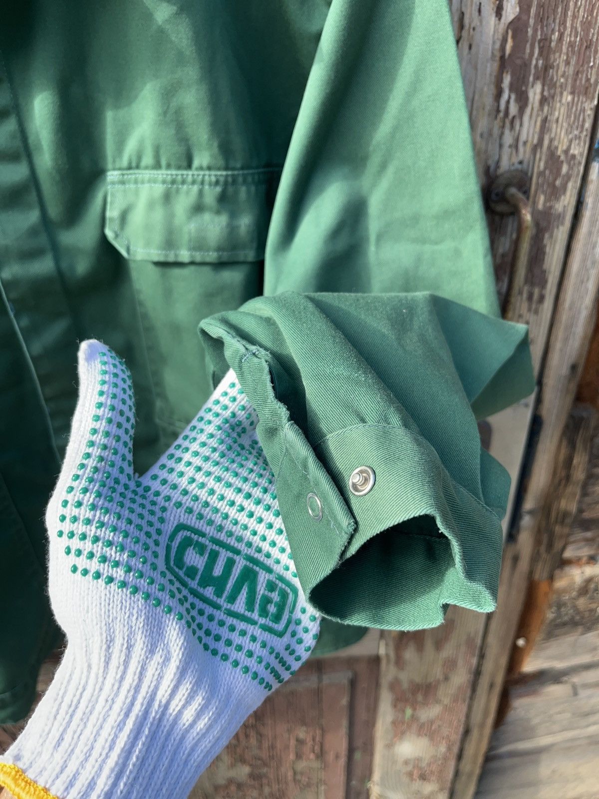 Le Laboureur Vintage 80s German Green Sanfor Chore Jacket Workwear Size US L / EU 52-54 / 3 - 4 Thumbnail