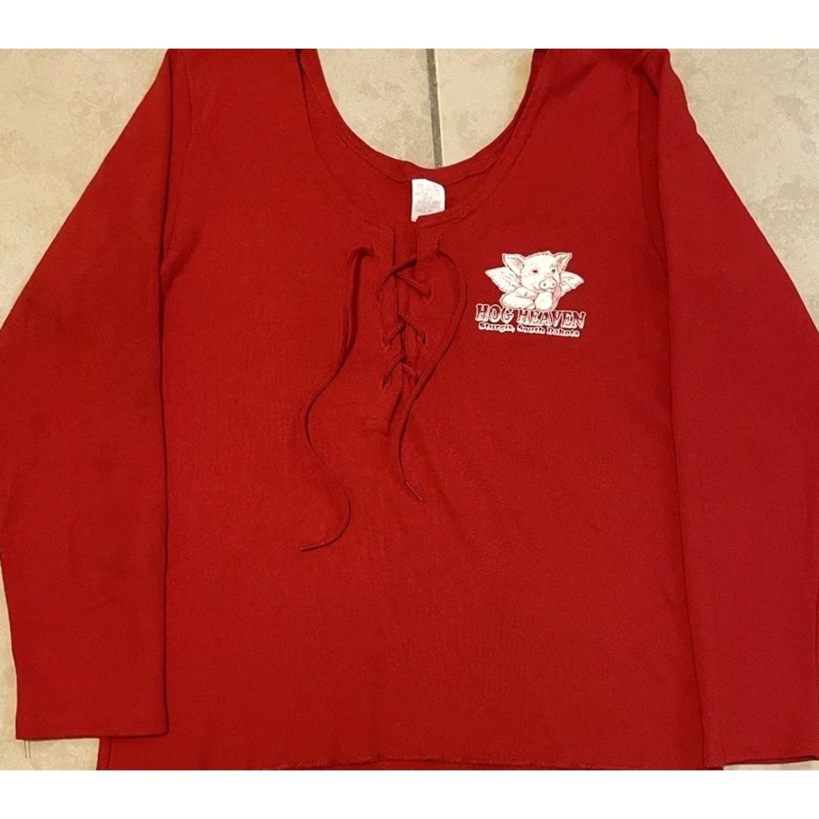 Harley Davidson VINTAGE Sturgis Hog Heaven Faded Shirt Harley Davidson 90s Biker USA Long Sleeve Red Womens L Size L / US 10 / IT 46 - 2 Thumbnail